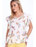 Cream blouse with colorful birds MP28391 - Online store - Boutique